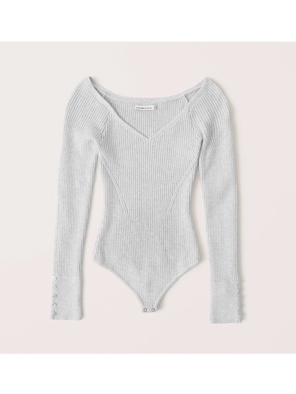 Abercrombie & Fitch Light Gray Ribbed V-Neck Off the Shoulder Bodysuit - XXS